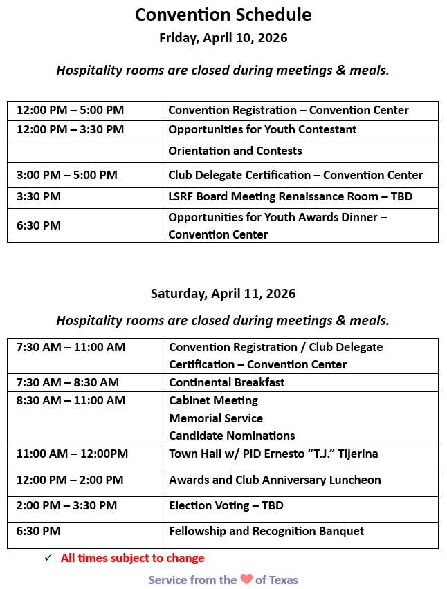 2026 Convention Schedule