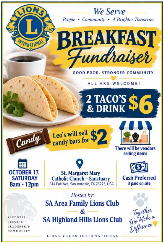 SA Area Family and Highland Hills Breakfast Fundraiser